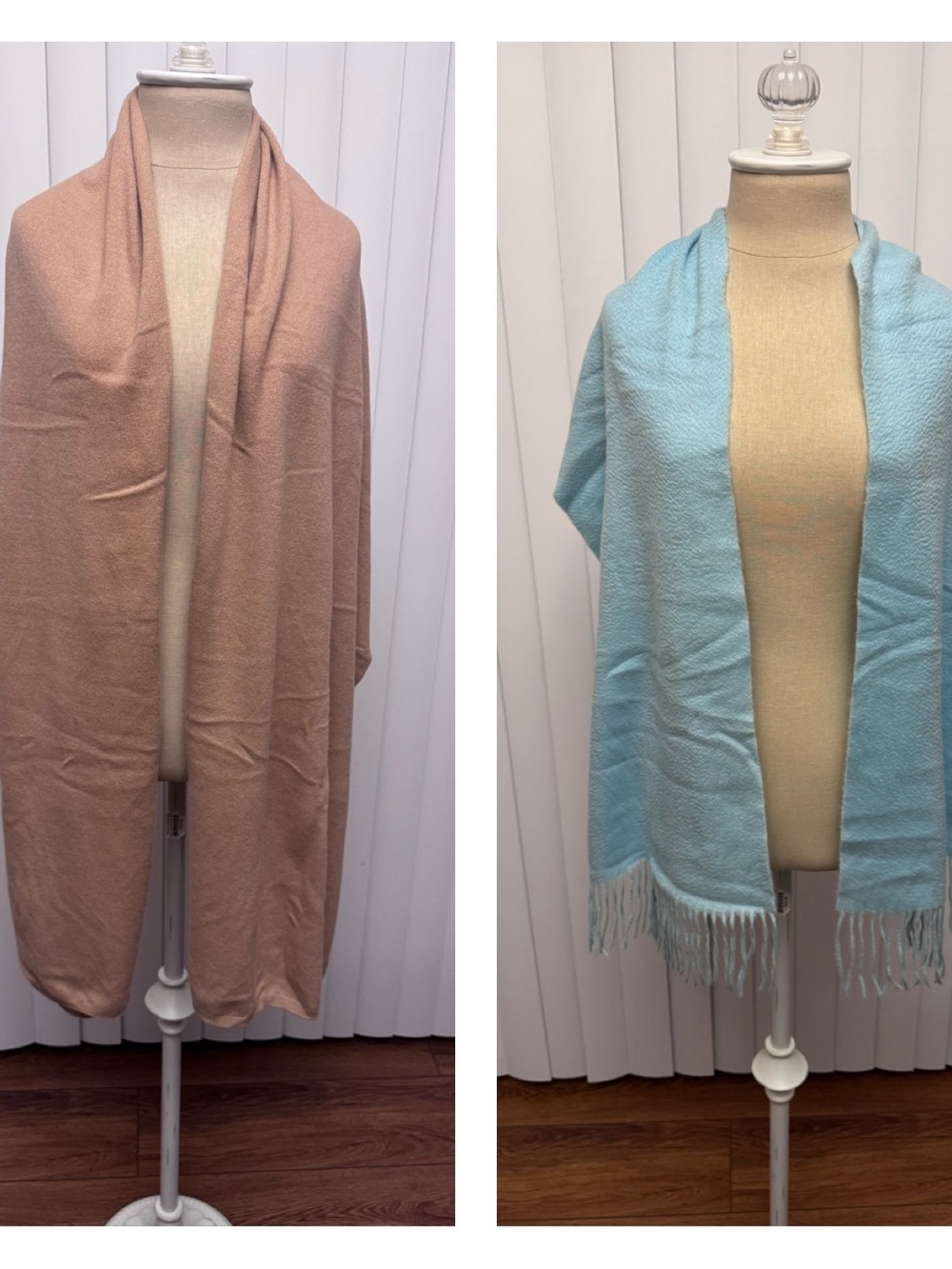 Pair of 100% Cashmere Nordstrom scarves - nude and Light Blue